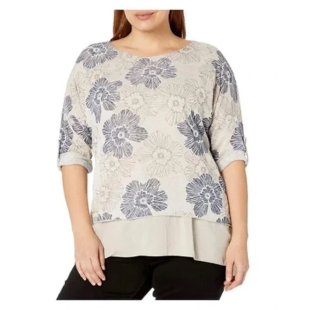Nwt Made In Italy Knitted Top Woven Inner Layer Xl Loose Fit Lagenlook Linen